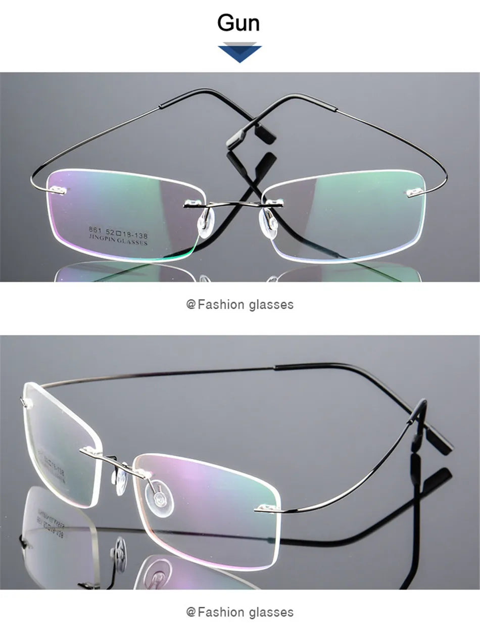 Gafas para miopía sin marco para hombre y mujer, lentes superelásticas con revestimiento verde, montura ultraligera, sin montura, 1,0-1,5-2,0 To-5,5