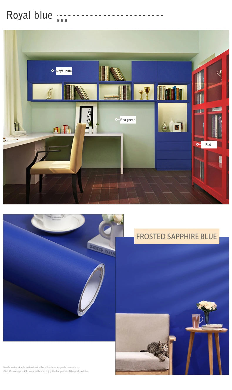 Papel tapiz mate de Color puro de PVC, autoadhesivo para dormitorio, impermeable, pegatina a prueba de humedad, película de renovación para muebles y armarios de escritorio