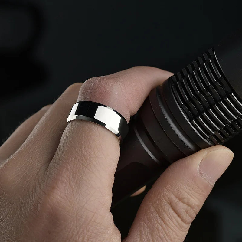 Anillo de joyería con dijes de moda para hombres y mujeres, anillos negros de acero inoxidable, banda de compromiso de boda, espejo de calidad, joyería masculina personalizada