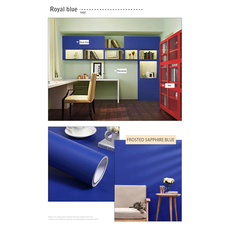 Película decorativa autoadhesiva impermeable de PVC, papel tapiz para dormitorio reacondicionado, calcomanía para habitación de niños, muebles antiguos, pegatinas de pared de Color puro
