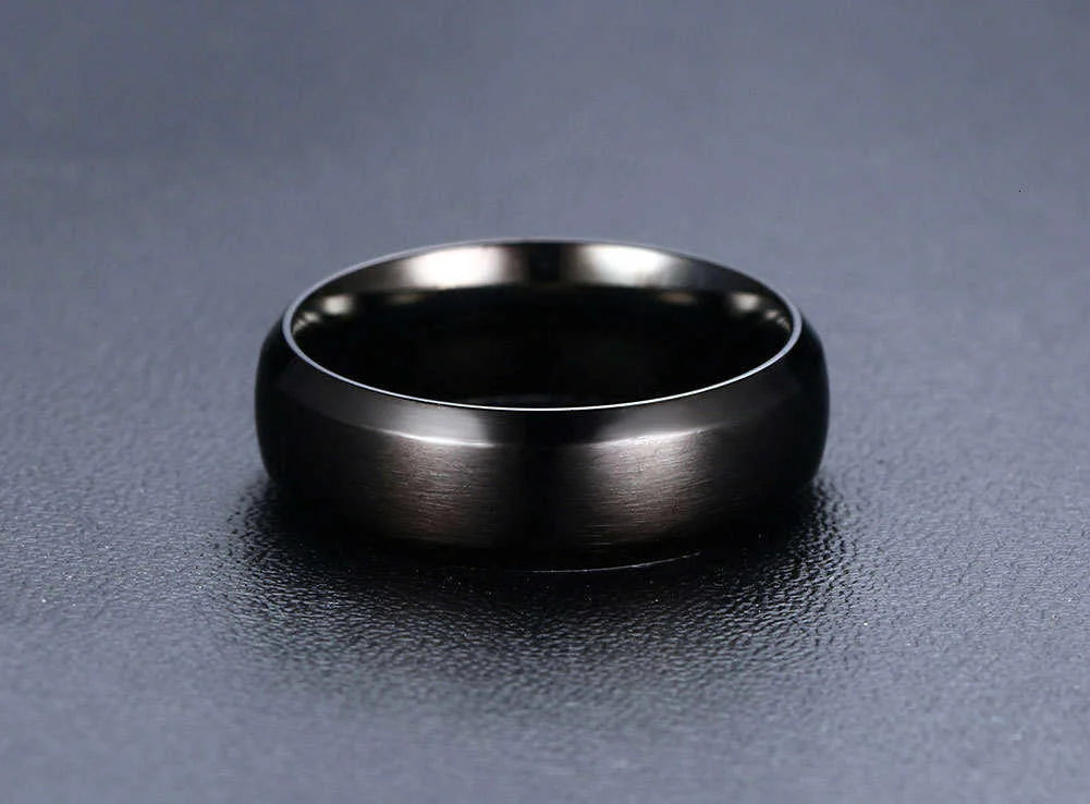 Vnox-Anillo de boda personalizado de acero inoxidable para hombres y mujeres, anillo central cepillado con borde biselado, banda negra, nombre grabado, letra, fecha