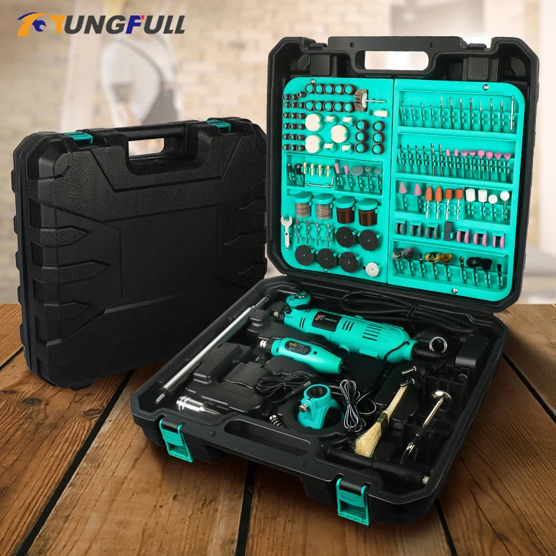 Tungfull-Mini taladro eléctrico, accesorios de brocas, herramientas de carpintería, velocidad Variable, herramienta rotativa eléctrica, Mini amoladora de taladro