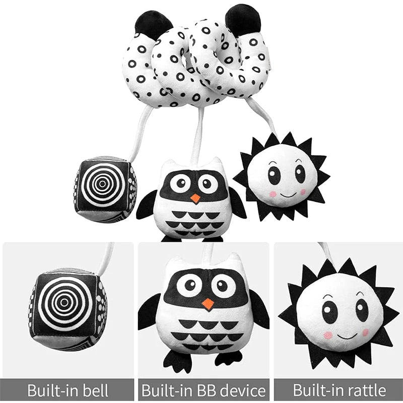 Sonajero de peluche sensorial para bebé, cochecito de juguete, juguetes colgantes móviles musicales, sonajeros móviles para bebés, juegos para recién nacidos de 0 a 6 y 12 meses
