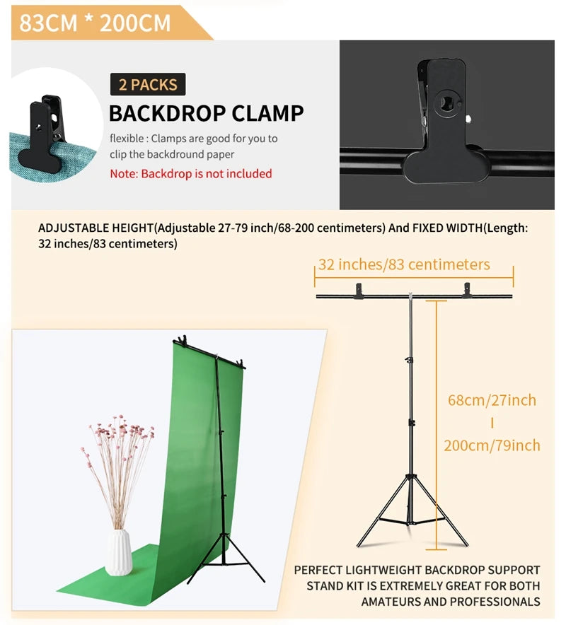 Fotografía en forma de T telón de fondo soporte marco sistema de soporte Kit para estudio fotográfico vídeo Chroma Key pantalla verde con soporte