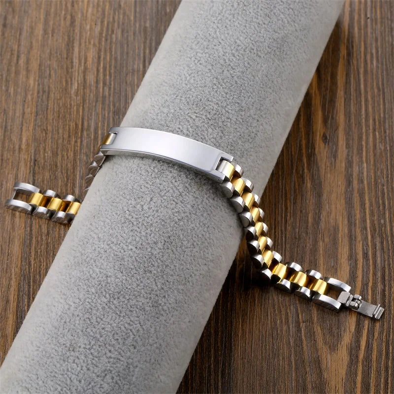 Pulseras personalizadas para hombres y mujeres, placa con nombre, cadena dorada de acero inoxidable, pulsera con nombre de identificación de pareja personalizada