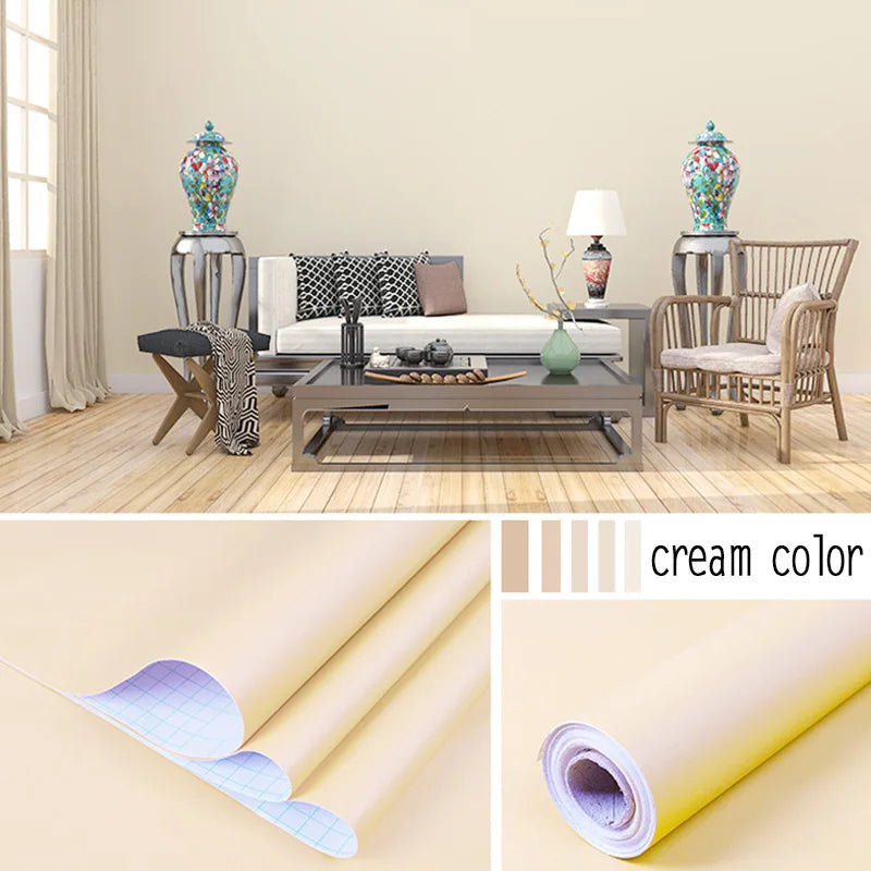Papel tapiz impermeable de Color sólido, autoadhesivo para habitación, armario blanco y negro, pegatina de pared mate para muebles de cocina, ancho personalizable