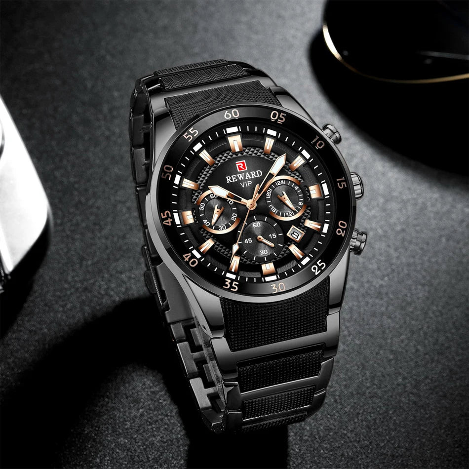 REWARD Relojes para hombre con esfera grande, marca de lujo, reloj deportivo resistente al agua, cronógrafo para hombre, reloj de cuarzo, relojes de pulsera con fecha automática