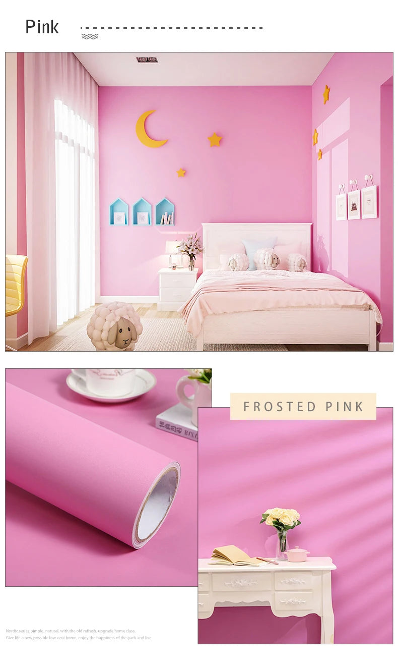 Papel tapiz mate de Color puro de PVC, autoadhesivo para dormitorio, impermeable, pegatina a prueba de humedad, película de renovación para muebles y armarios de escritorio