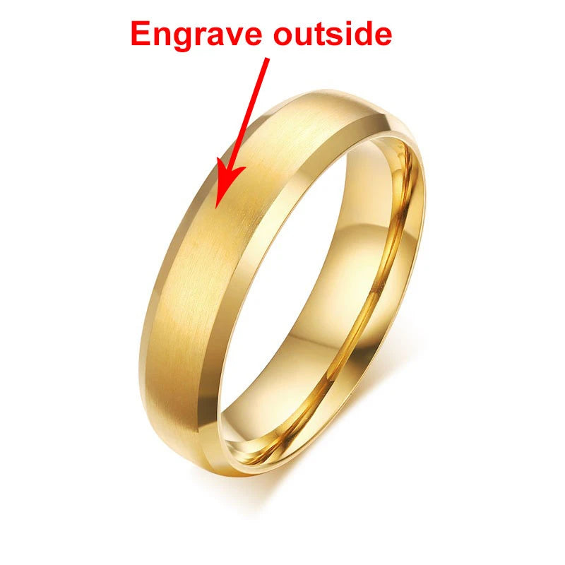 Vnox-Anillo de boda personalizado de acero inoxidable para hombres y mujeres, anillo central cepillado con borde biselado, banda negra, nombre grabado, letra, fecha