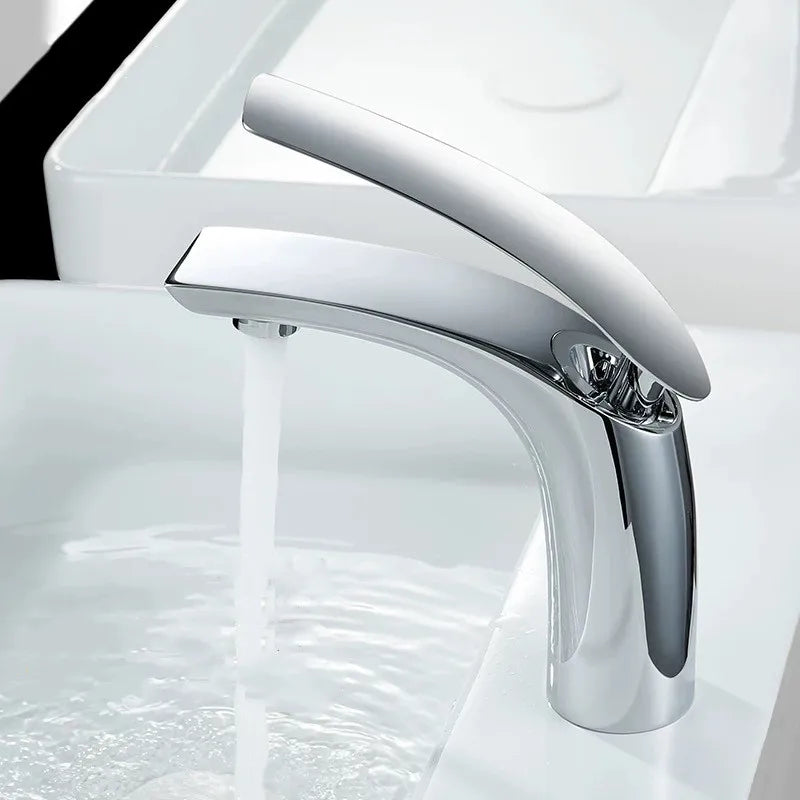 Grifos de Baño de Estilo Moderno, Grifo de Lavabo de Latón Negro/Plateado, Grifo de Lavabo de un Solo Orificio, Grifo Mezclador de Agua Fría y Caliente, Torneira