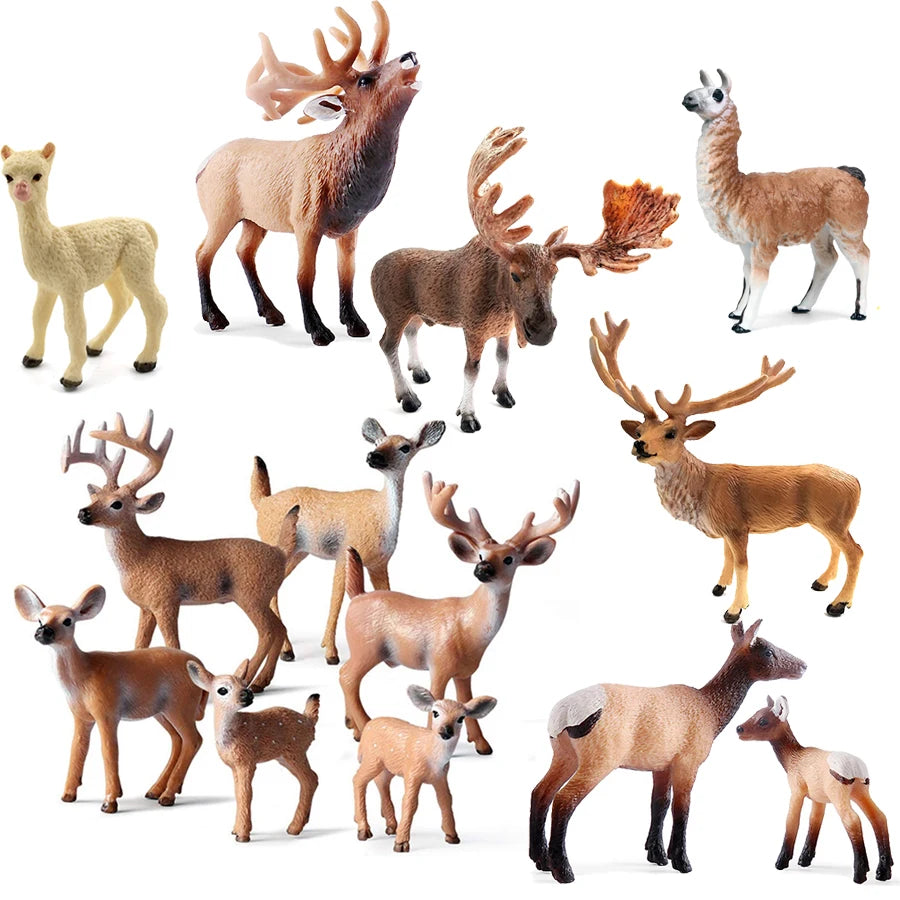 Juego de figuritas de ciervo de alce de simulación, juguete de Cervatillo de cola blanca, modelo de Animal del bosque, figuras familiares, juguetes Toppers de pastel
