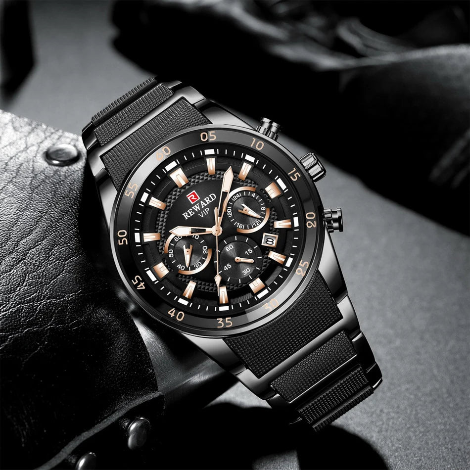 REWARD Relojes para hombre con esfera grande, marca de lujo, reloj deportivo resistente al agua, cronógrafo para hombre, reloj de cuarzo, relojes de pulsera con fecha automática
