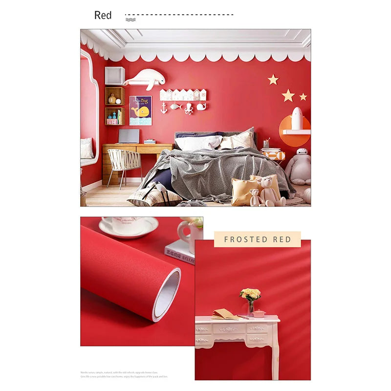 Película decorativa autoadhesiva impermeable de PVC, papel tapiz para dormitorio reacondicionado, calcomanía para habitación de niños, muebles antiguos, pegatinas de pared de Color puro