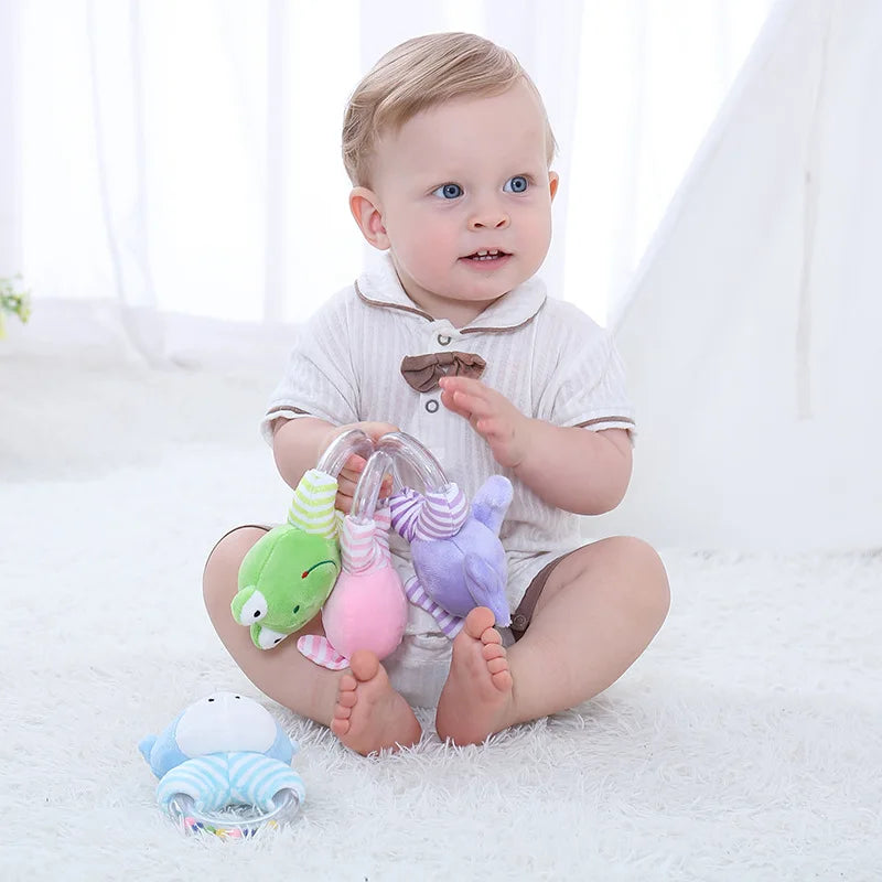Sonajero de elefante de peluche para bebé, juguete educativo de dibujos animados para recién nacido de 0 a 24 meses, mordedor de campana de anillo de mano de oso