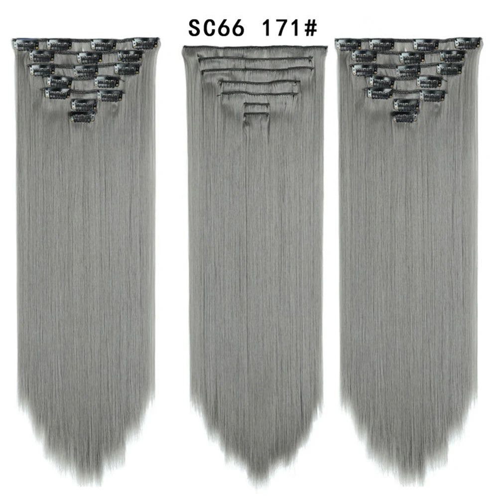 Buabuda-extensiones de cabello sintético largo y liso, 16Clips, fibra de alta temperatura, color rubio, negro y marrón