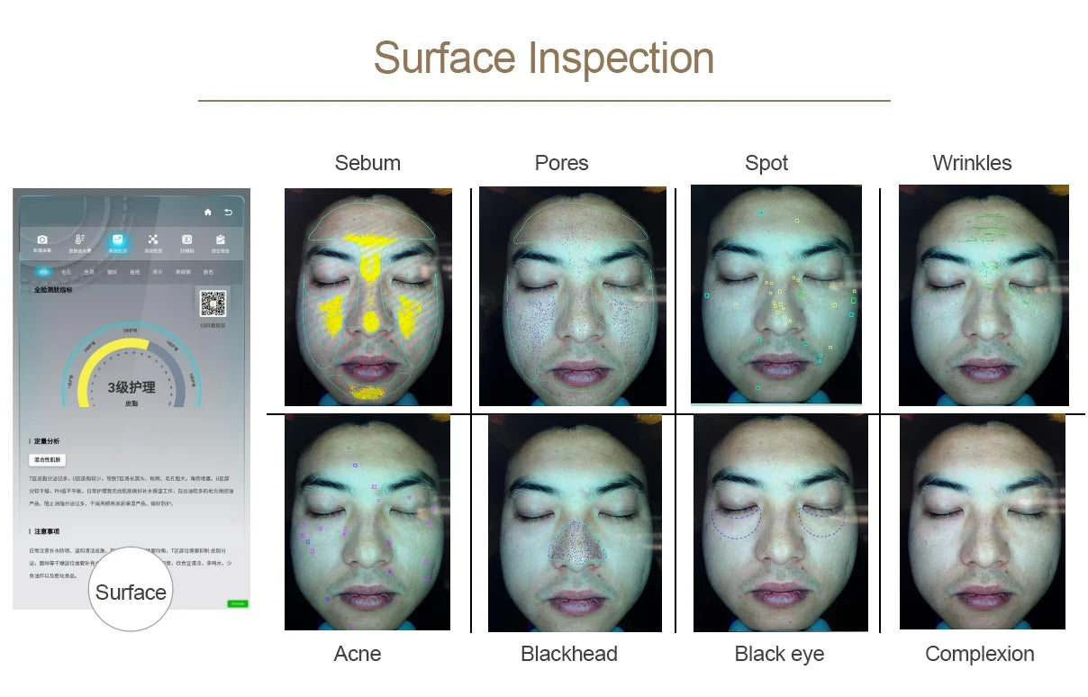 Escáner de piel 3D, analizador Facial, máquina de Monitor, espejo mágico, prueba portátil, Detector en inglés, análisis de prueba de cámara Facial