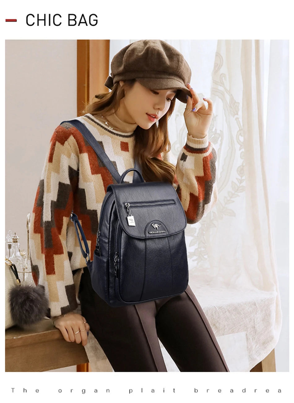 Mochila De cuero suave para mujer, bolso escolar de gran capacidad, de alta calidad, para viaje y ocio, 6 colores, color negro, novedad de 2024