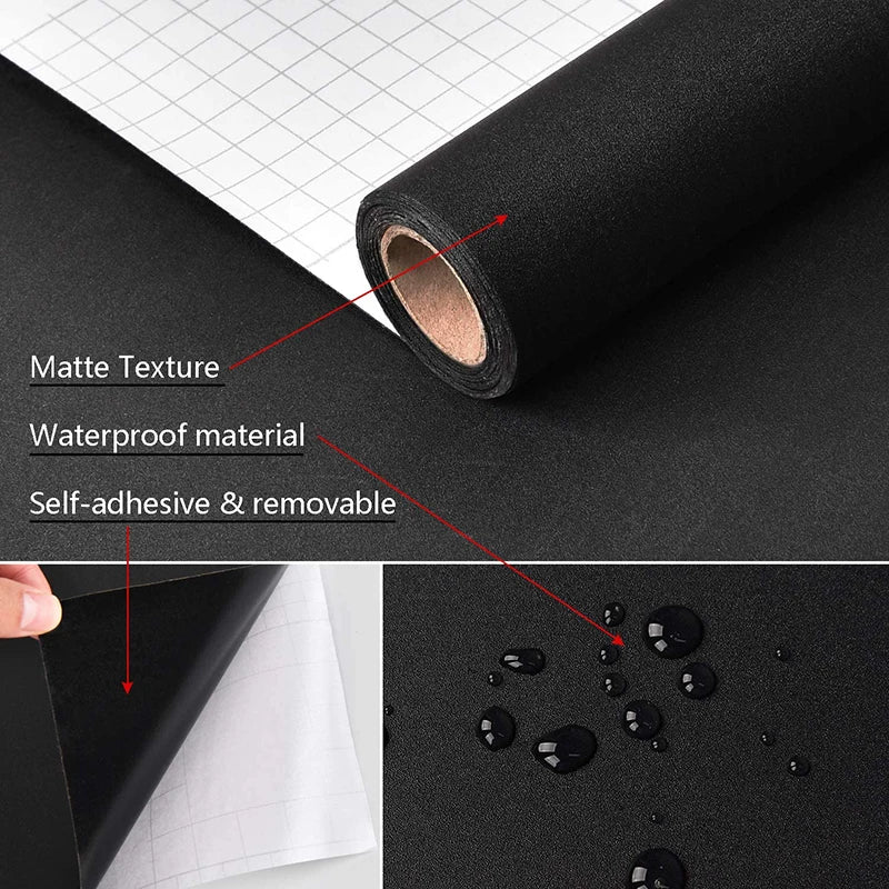 Papel tapiz impermeable de Color sólido, autoadhesivo para habitación, armario blanco y negro, pegatina de pared mate para muebles de cocina, ancho personalizable