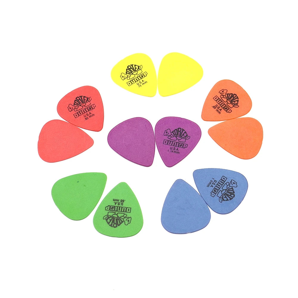 10 Uds. De púas de guitarra Dunlop, piezas de guitarra eléctrica, accesorios de púas, 6 tipos de púas de espesor