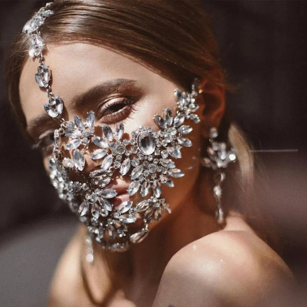 StoneFans máscara de diamantes de imitación de flores de cristal de fiesta de diseñador, joyería de Mascarada, máscara decorativa de lujo para diseño de cara, regalos para mujeres