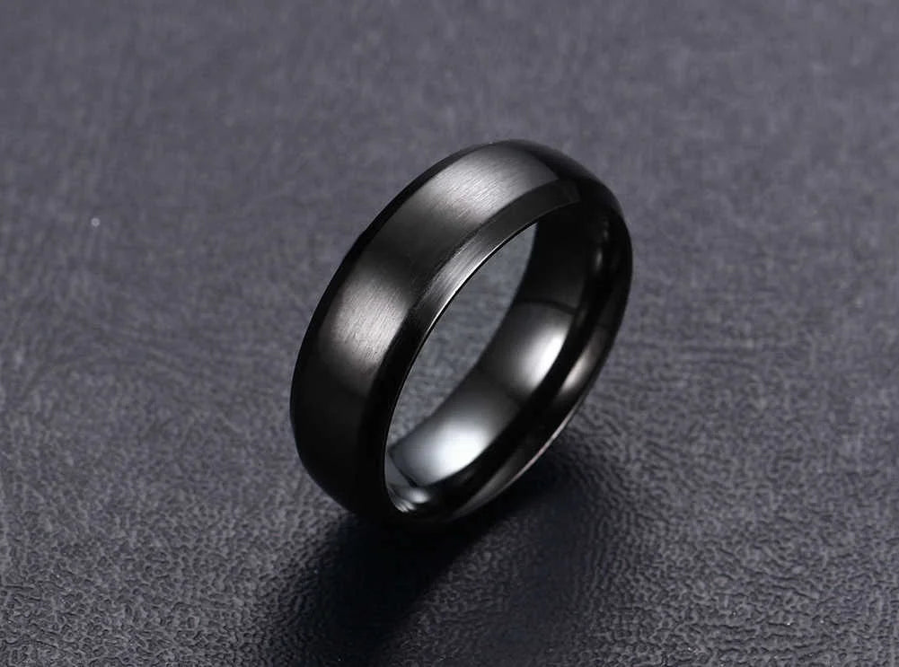 Vnox-Anillo de boda personalizado de acero inoxidable para hombres y mujeres, anillo central cepillado con borde biselado, banda negra, nombre grabado, letra, fecha