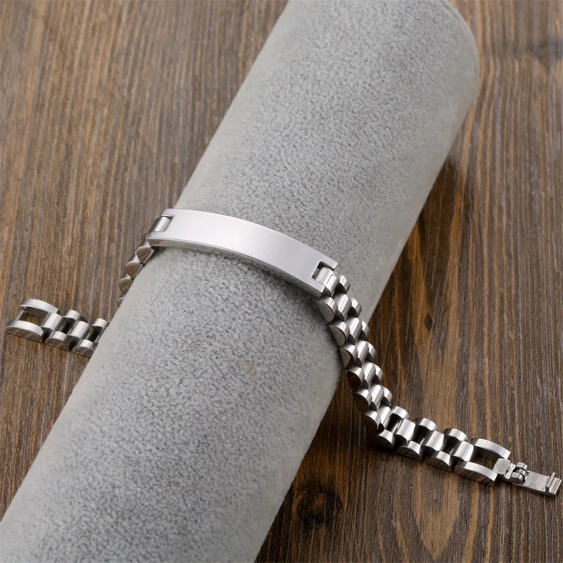 Pulseras personalizadas para hombres y mujeres, placa con nombre, cadena dorada de acero inoxidable, pulsera con nombre de identificación de pareja personalizada