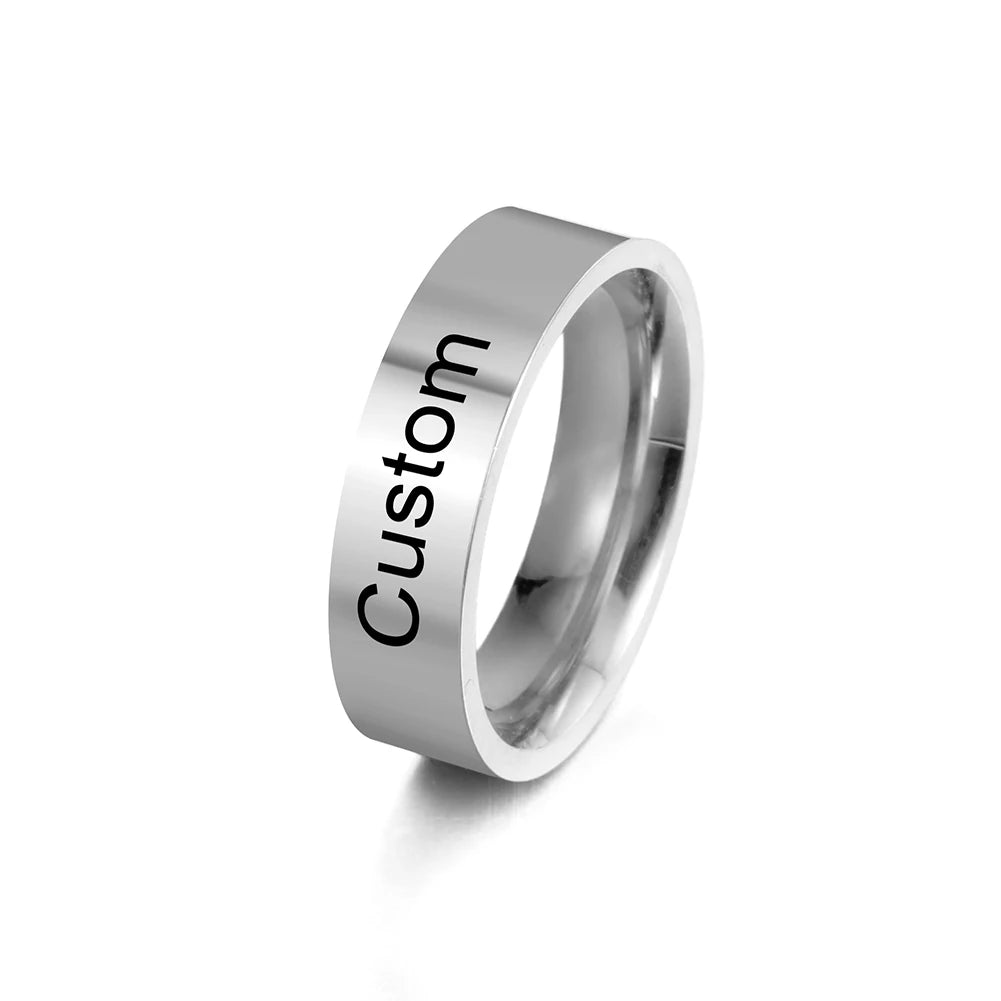 Lemegeton-anillos de acero inoxidable con nombre personalizado Simple para hombre y mujer, 6/8mm, nombre grabado personalizado, texto, anillo negro, regalo de joyería