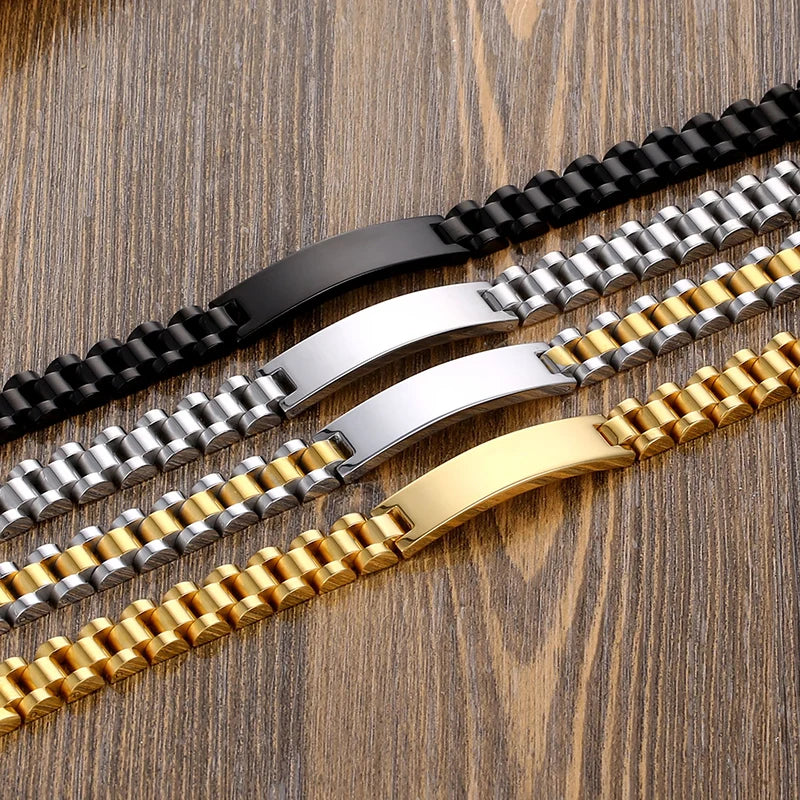 Pulseras personalizadas para hombres y mujeres, placa con nombre, cadena dorada de acero inoxidable, pulsera con nombre de identificación de pareja personalizada