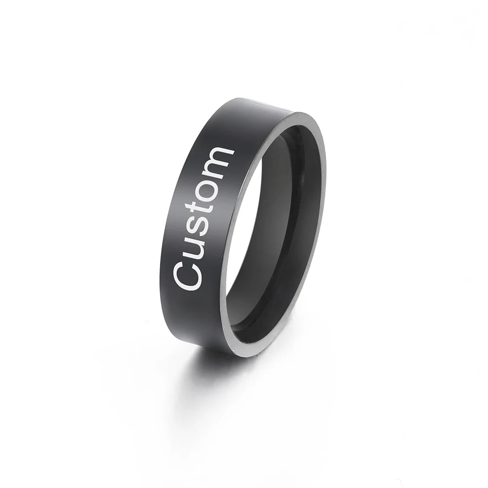 Lemegeton-anillos de acero inoxidable con nombre personalizado Simple para hombre y mujer, 6/8mm, nombre grabado personalizado, texto, anillo negro, regalo de joyería
