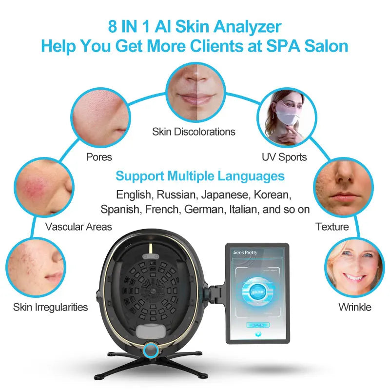 Escáner de piel 3D, analizador Facial, máquina de Monitor, espejo mágico, prueba portátil, Detector en inglés, análisis de prueba de cámara Facial