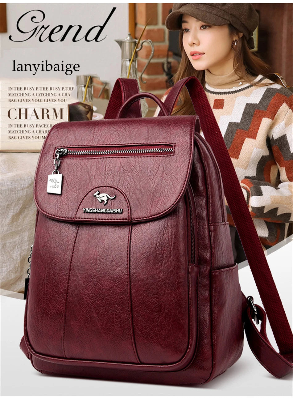 Mochila De cuero suave para mujer, bolso escolar de gran capacidad, de alta calidad, para viaje y ocio, 6 colores, color negro, novedad de 2024