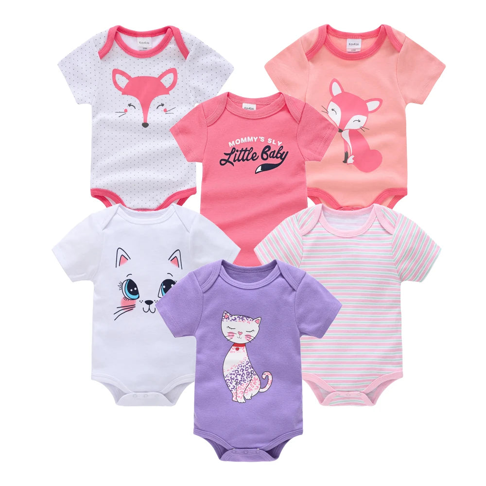 Kavkas, monos para niñas, 6/3 unidades/lote, ropa de algodón de verano para bebés, ropa de manga corta para recién nacidos, ropa para bebés de 0 a 3 meses