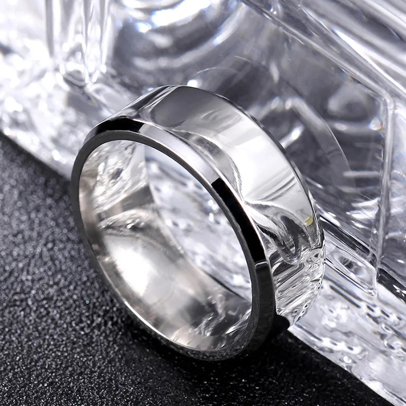 Anillo de joyería con dijes de moda para hombres y mujeres, anillos negros de acero inoxidable, banda de compromiso de boda, espejo de calidad, joyería masculina personalizada