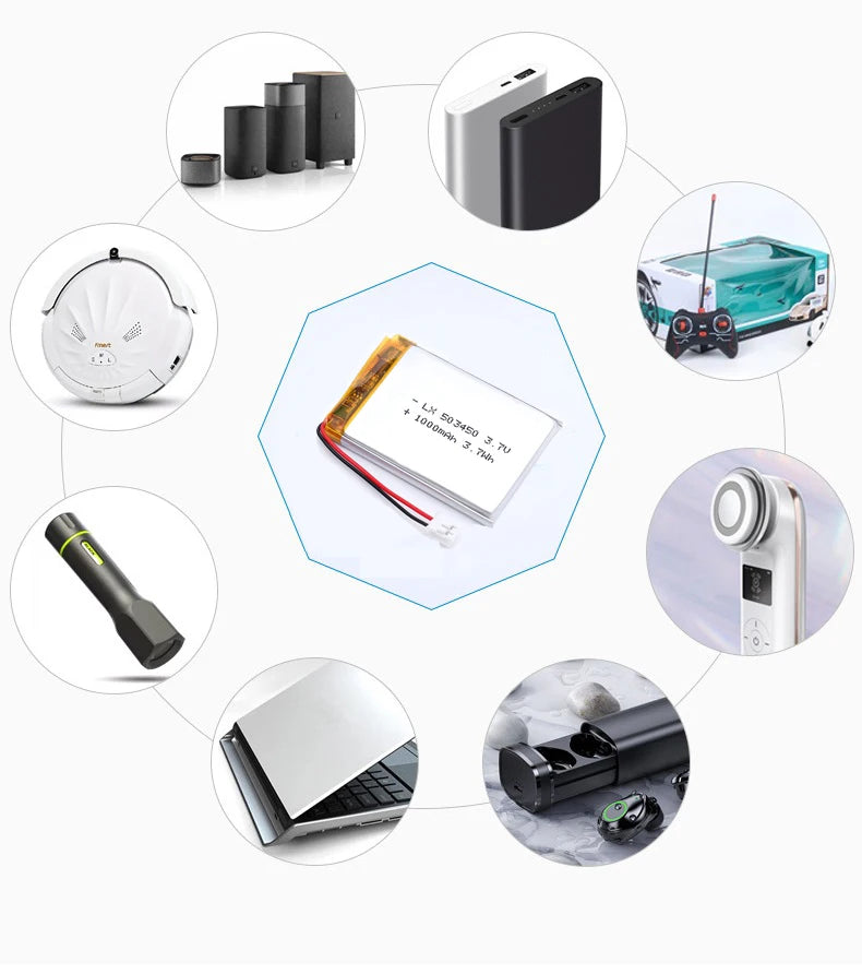 Batería Recargable de Litio Polímero de 1000 mAh y 3.7 V, Batería de Iones de Litio 523450/503450, PH2.0 de 2 Pines para GPS, Teléfono Inteligente, DVD, MP5