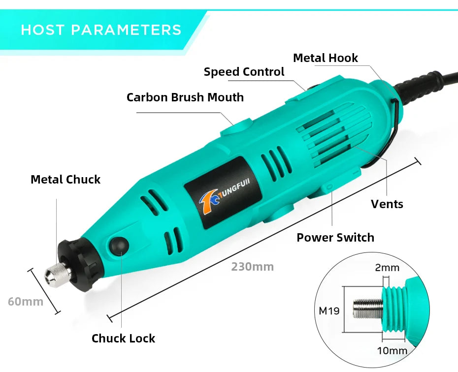Tungfull-Mini taladro eléctrico, accesorios de brocas, herramientas de carpintería, velocidad Variable, herramienta rotativa eléctrica, Mini amoladora de taladro