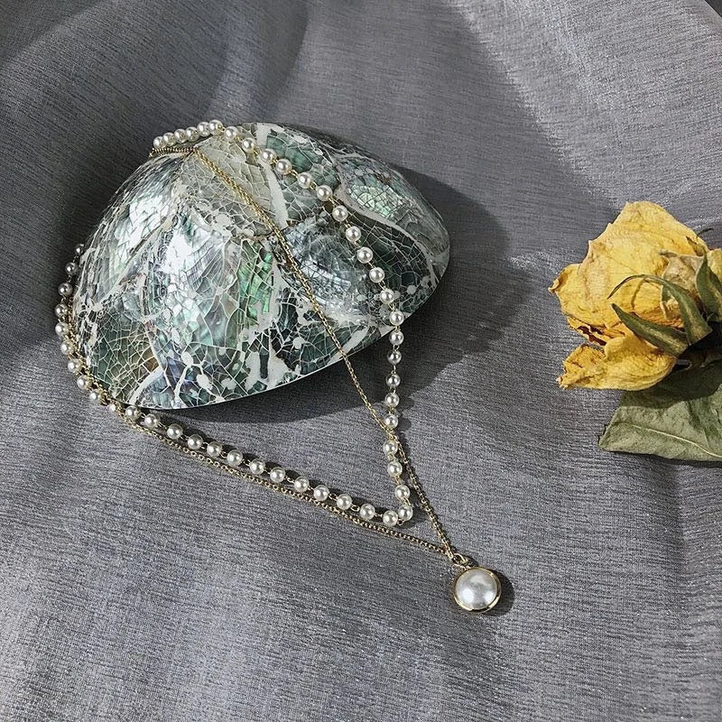 Gargantilla de perlas Kpop para mujer, collar con colgante de cadena de doble capa, regalo para niña, joyería, novedad de 2021
