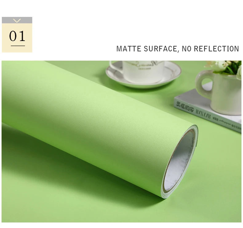 Papel tapiz mate de Color puro de PVC, autoadhesivo para dormitorio, impermeable, pegatina a prueba de humedad, película de renovación para muebles y armarios de escritorio