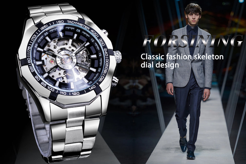 Forsining-Reloj de acero inoxidable 2021 para hombre, accesorio masculino de pulsera resistente al agua con esqueleto, de marca superior de lujo, transparente, deportivo