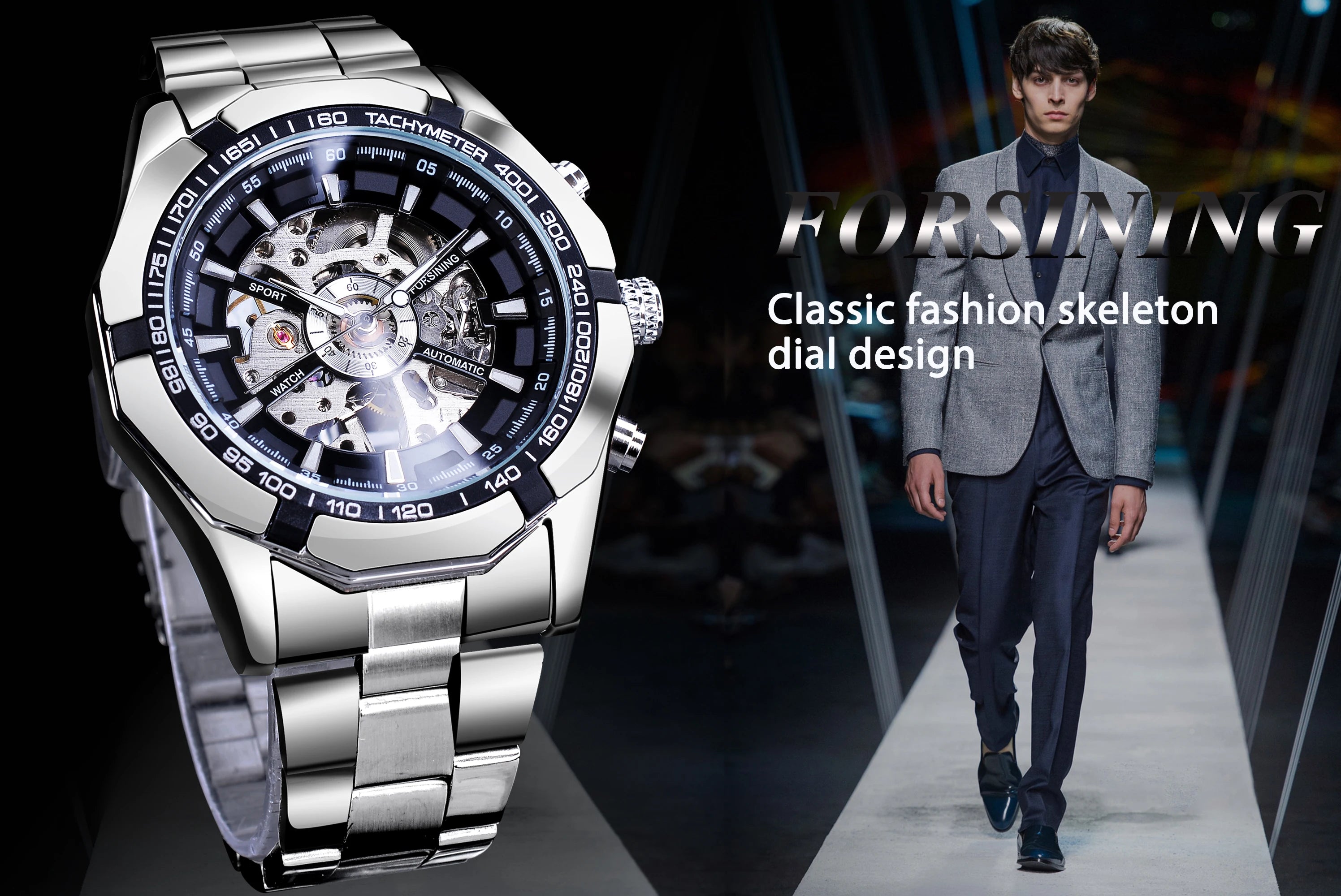 Forsining-Reloj de acero inoxidable 2021 para hombre, accesorio masculino de pulsera resistente al agua con esqueleto, de marca superior de lujo, transparente, deportivo