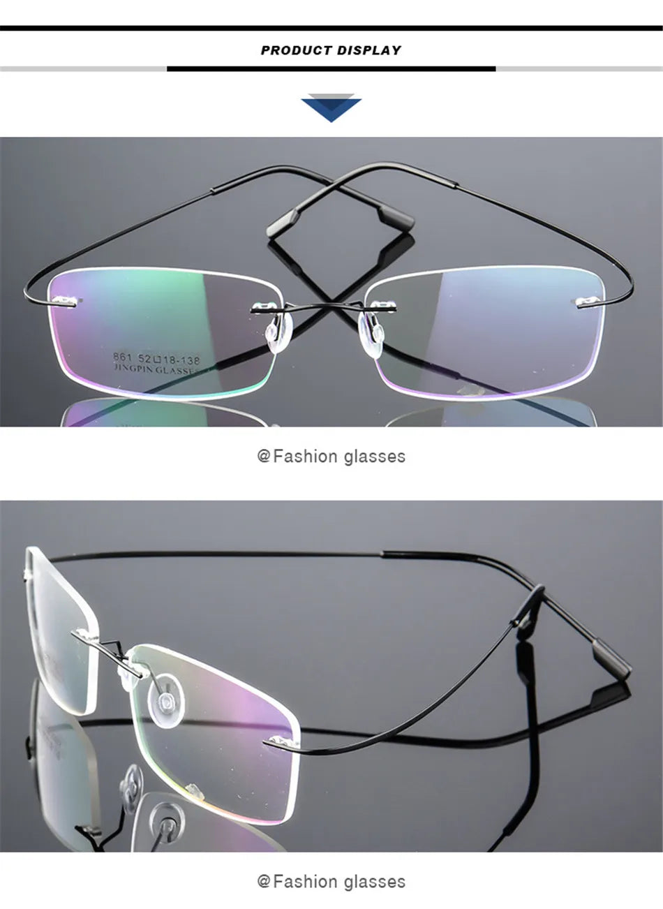 Gafas para miopía sin marco para hombre y mujer, lentes superelásticas con revestimiento verde, montura ultraligera, sin montura, 1,0-1,5-2,0 To-5,5