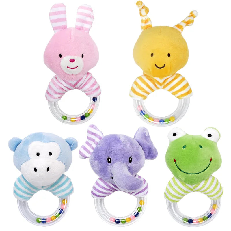Sonajero de elefante de peluche para bebé, juguete educativo de dibujos animados para recién nacido de 0 a 24 meses, mordedor de campana de anillo de mano de oso