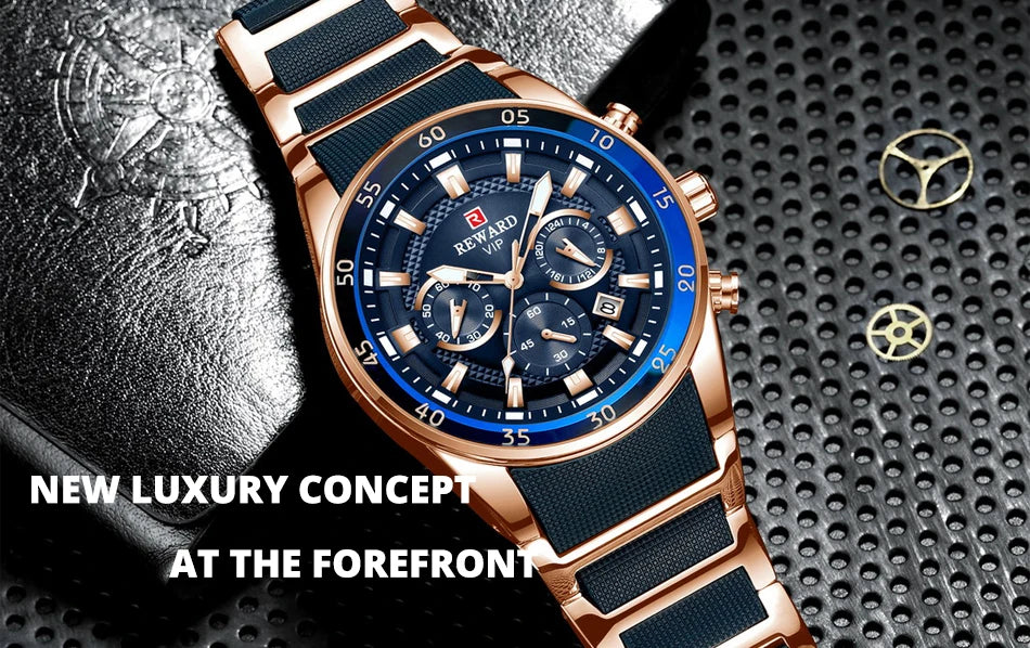REWARD Relojes para hombre con esfera grande, marca de lujo, reloj deportivo resistente al agua, cronógrafo para hombre, reloj de cuarzo, relojes de pulsera con fecha automática