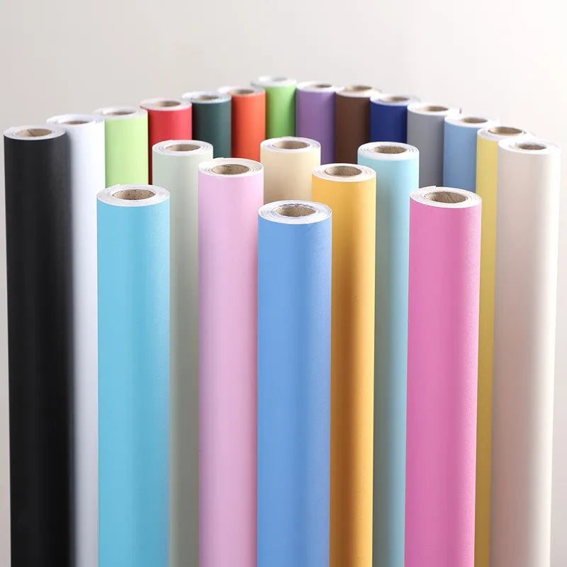 Película decorativa autoadhesiva impermeable de PVC, papel tapiz para dormitorio reacondicionado, calcomanía para habitación de niños, muebles antiguos, pegatinas de pared de Color puro