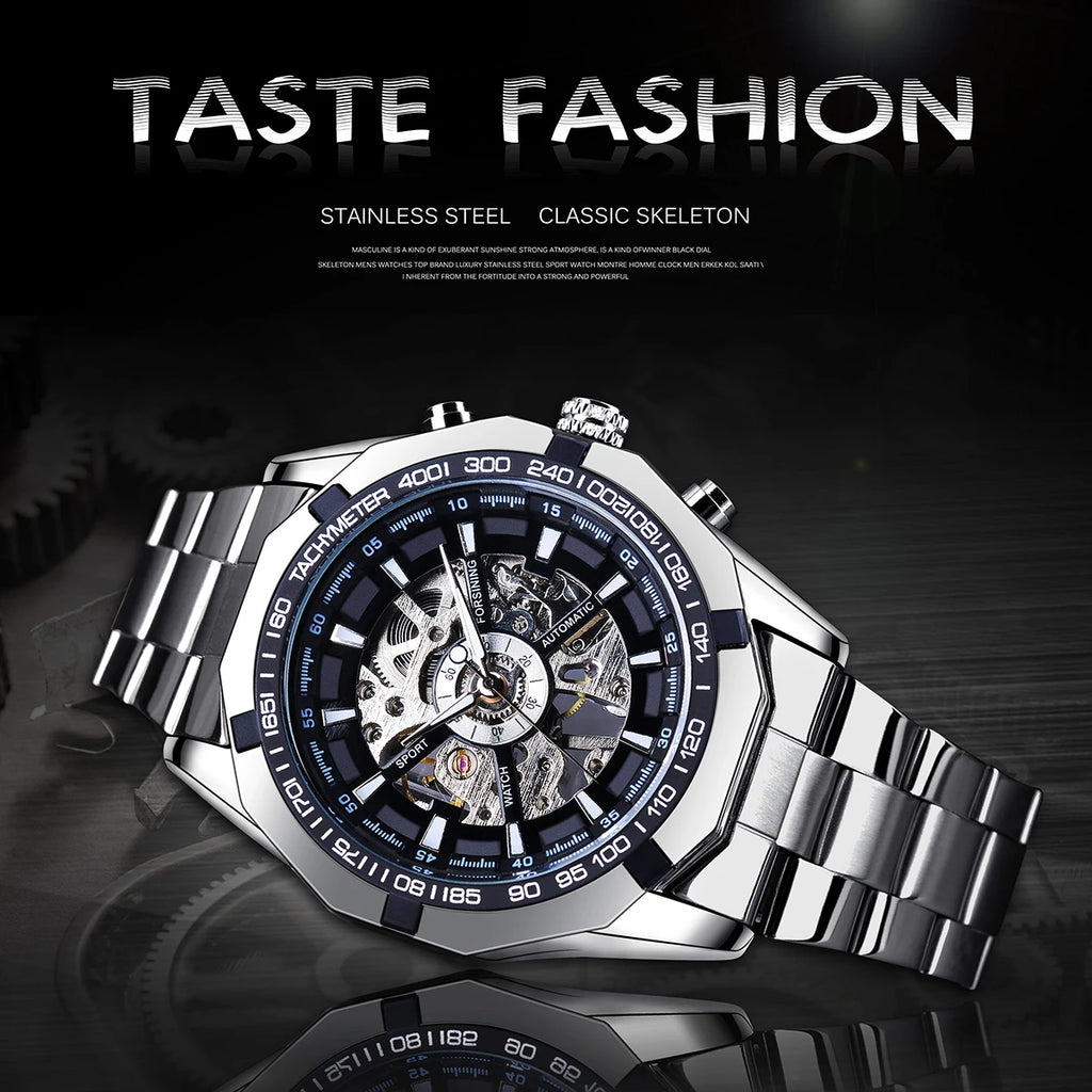 Forsining-Reloj de acero inoxidable 2021 para hombre, accesorio masculino de pulsera resistente al agua con esqueleto, de marca superior de lujo, transparente, deportivo