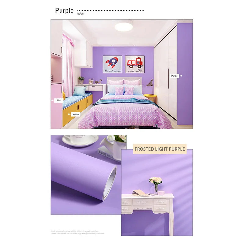 Película decorativa autoadhesiva impermeable de PVC, papel tapiz para dormitorio reacondicionado, calcomanía para habitación de niños, muebles antiguos, pegatinas de pared de Color puro