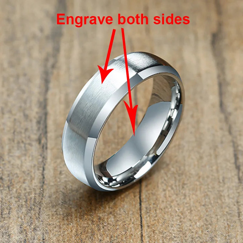 Vnox-Anillo de boda personalizado de acero inoxidable para hombres y mujeres, anillo central cepillado con borde biselado, banda negra, nombre grabado, letra, fecha
