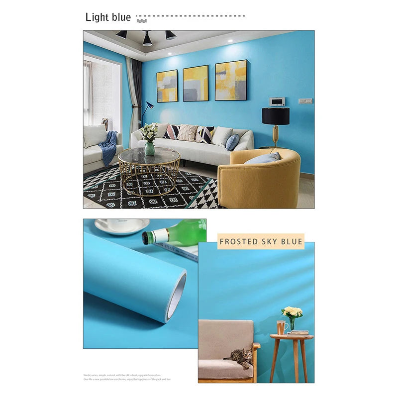 Película decorativa autoadhesiva impermeable de PVC, papel tapiz para dormitorio reacondicionado, calcomanía para habitación de niños, muebles antiguos, pegatinas de pared de Color puro