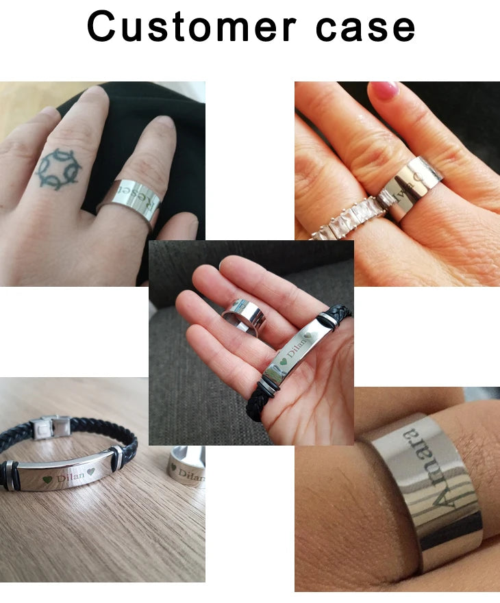 Pulsera Punk fina de cuero con nombre personalizado para hombre, pulseras personalizadas de acero inoxidable para mujer y hombre, pulsera de identificación
