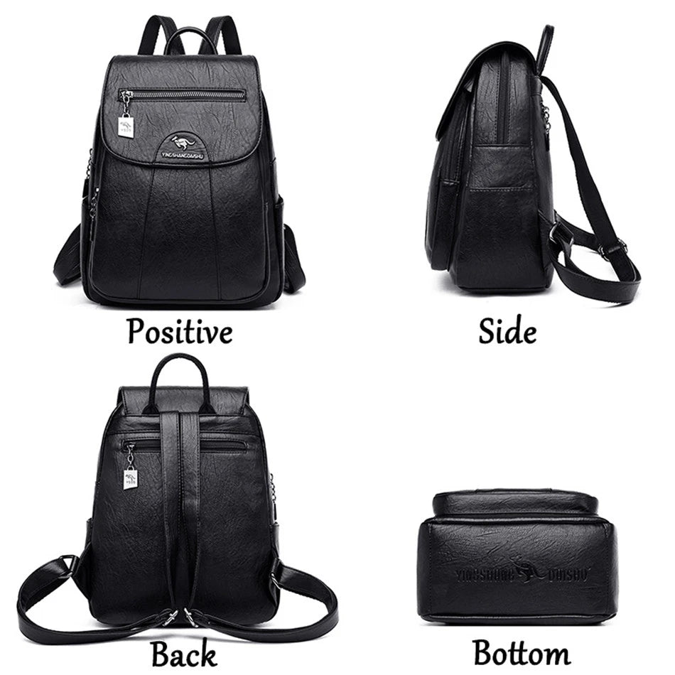 Mochila De cuero suave para mujer, bolso escolar de gran capacidad, de alta calidad, para viaje y ocio, 6 colores, color negro, novedad de 2024