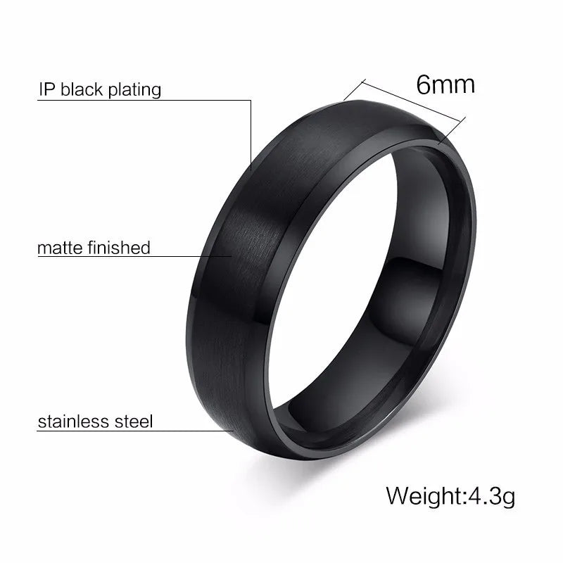 Vnox-Anillo de boda personalizado de acero inoxidable para hombres y mujeres, anillo central cepillado con borde biselado, banda negra, nombre grabado, letra, fecha